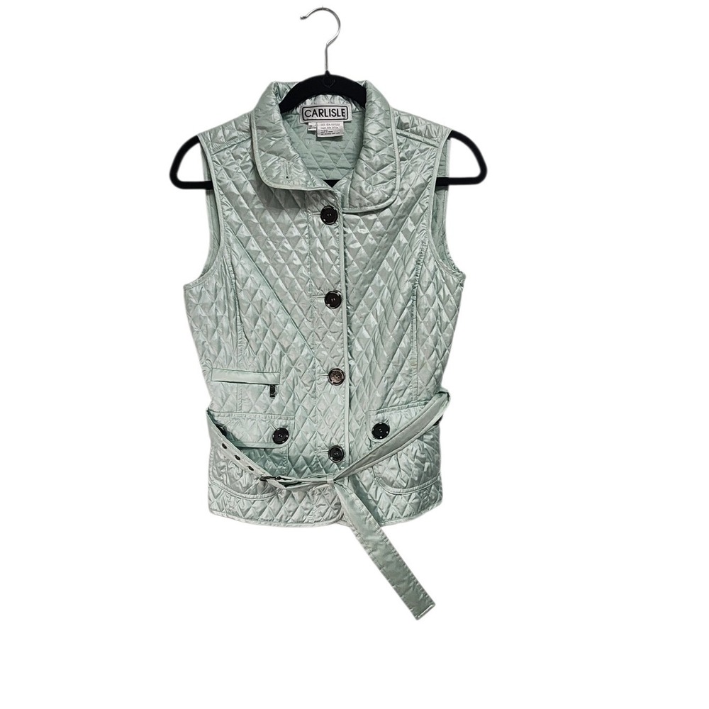 CARLISLE Quilted Belted Vest‎ Women's Size 4 Diamond Pattern Button Front